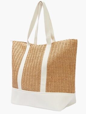 Show me your Mumu Sunseeker Tote White Canvas Rattan Beach Pool tote